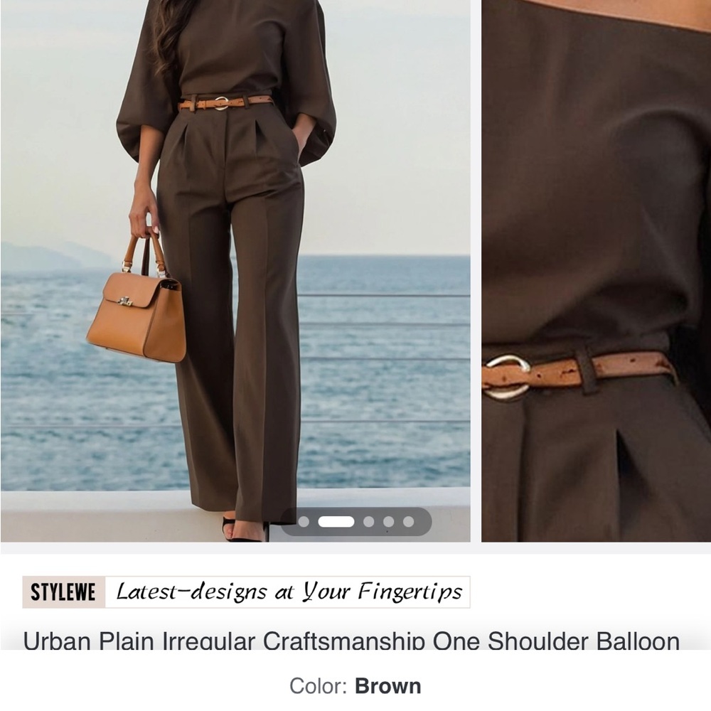 STYLEWE Brown One Shoulder Jumpsuit with Belt